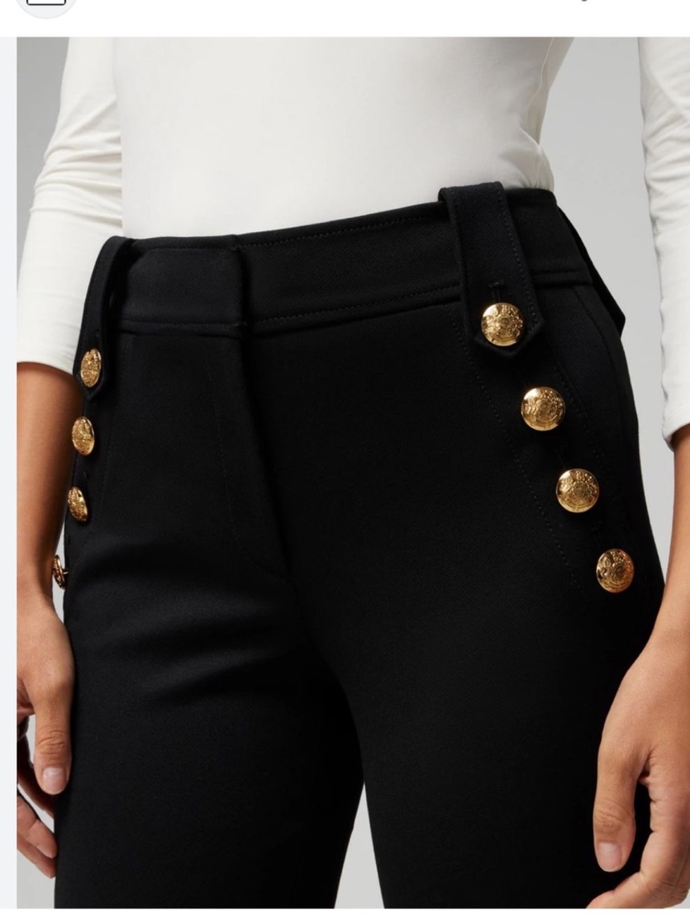 WHBM Jolie Luxe Stretch Black Gold Button Ankle Pants NWT Size 4 - Picture 3 of 7